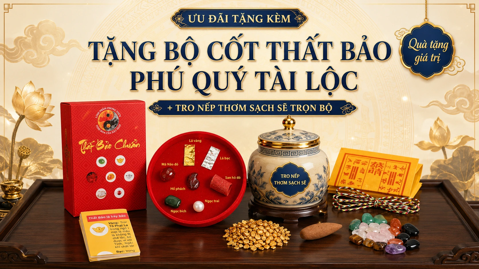 Ưu đãi khuyến mãi Đồ thờ Gốm Sứ Bát Tràng Men Lam Phúc Lộc Viên Minh
